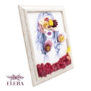 Tablou cu licheni Fata și Florile  25×30 cm Cadouri speciale