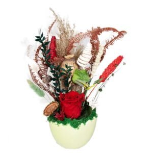 Aranjament cu trandafir criogenat roșu și plante uscate Personalizeaza