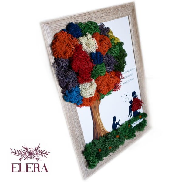Tablou cu licheni personalizat copac multicolor Copilul și Profesoara 21×30 cm Personalizeaza
