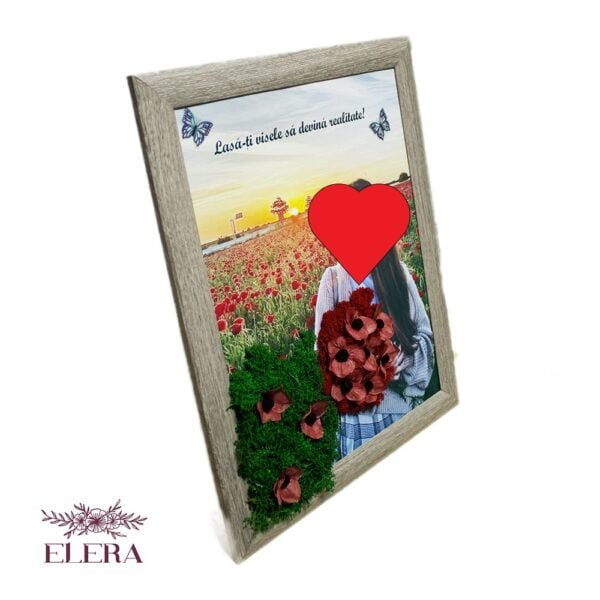 Tablou cu licheni personalizat cu poza Fata cu maci 30×40 cm Cadouri pentru cea mai buna prietena
