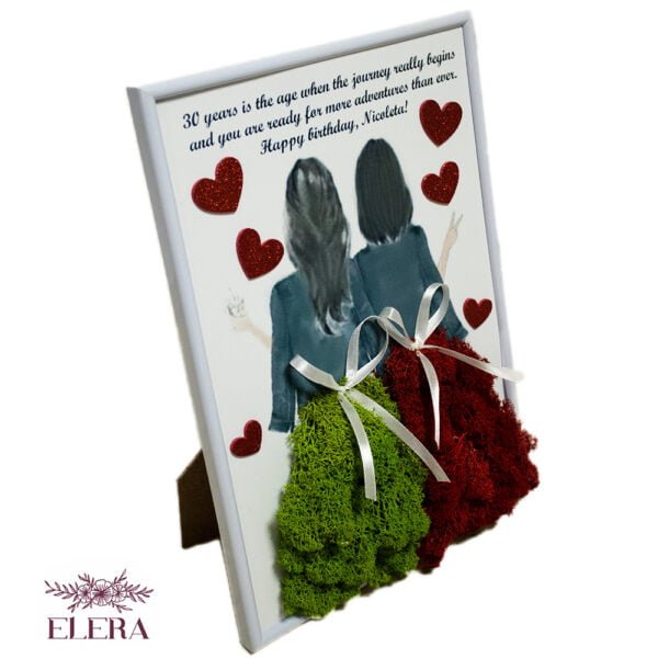 Tablou cu licheni personalizat cu inimioare Prietene Mereu 25×30 cm Cadouri pentru cea mai buna prietena
