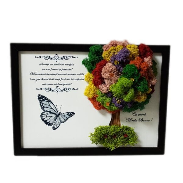 Tablou cu licheni personalizat Copac și Fluture 25×30 cm Cadouri pentru medici/farmaciști