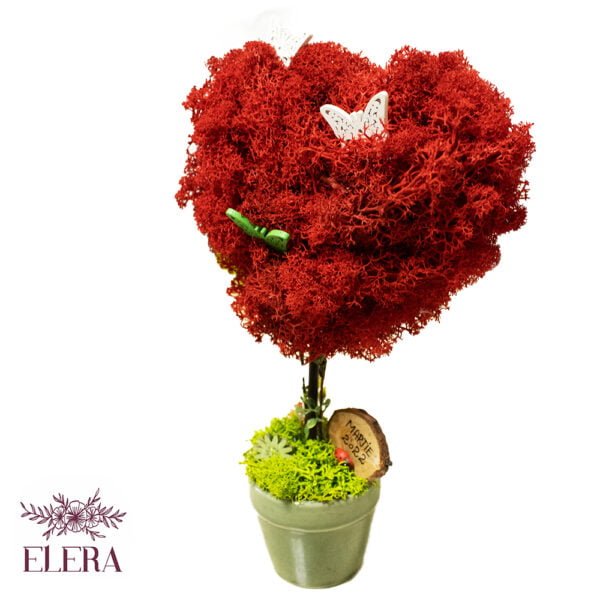 Copac în formă de inimă personalizat cu licheni roșii și text gravat  6×25 cm Cadouri pentru cea mai buna prietena
