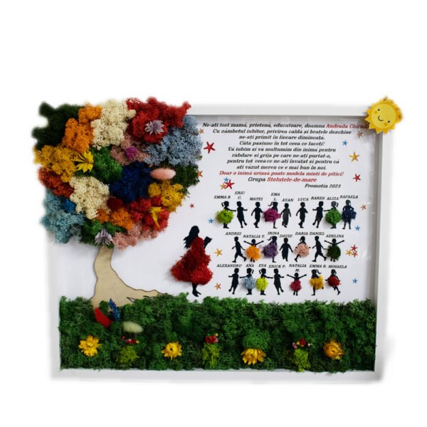 Tablou cu licheni personalizat Doamna și copii 40×50 cm Cadouri pentru profesori, învățători, educatori