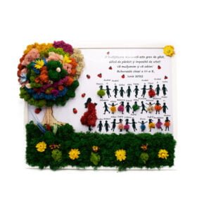 Tablou cu licheni Doamna și copii 40×50 cm Cadouri pentru profesori, învățători, educatori