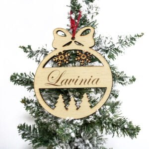 Ornament din lemn gravat Glob 10×12 cm Cadouri de Crăciun
