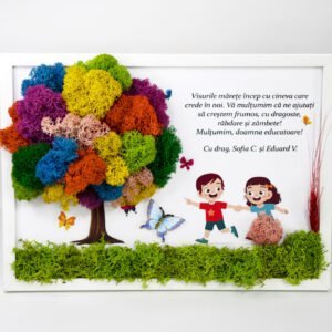 Tablou cu licheni personalizat Copii veseli 20×25 cm Cadouri pentru profesori, învățători, educatori