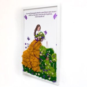 Tablou cu licheni personalizat cu  fluturași mov Fericire 40×60 cm Cadouri pentru cea mai buna prietena