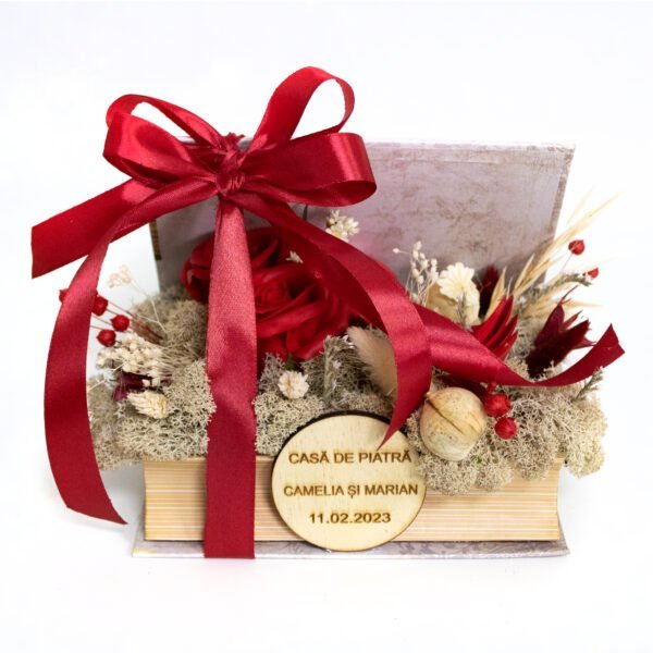 Decorațiune cu licheni și trandafiri de săpun Carte 15×17 cm Cadouri aniversare căsătorie