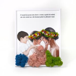 Tablou cu licheni personalizat Mama și copiii 20×25 cm Cadouri pentru familie