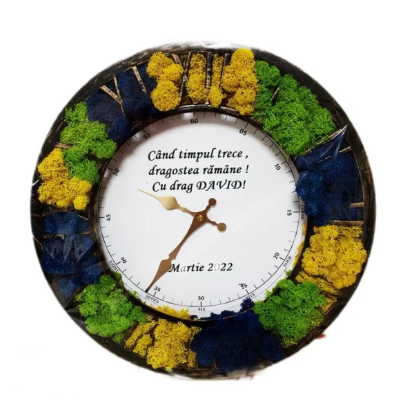 Ceas cu licheni multicolori personalizat Nași 40 cm Cadouri Nunta/Botez