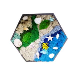 Tablou cu licheni Hexagon personalizat Iubesc marea – 34 cm Cadouri pentru familie