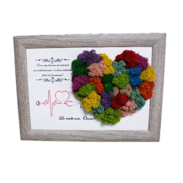 Tablou cu licheni multicolori personalizat Medic-Inima culorilor, 21×30 cm Cadouri pentru medici/farmaciști