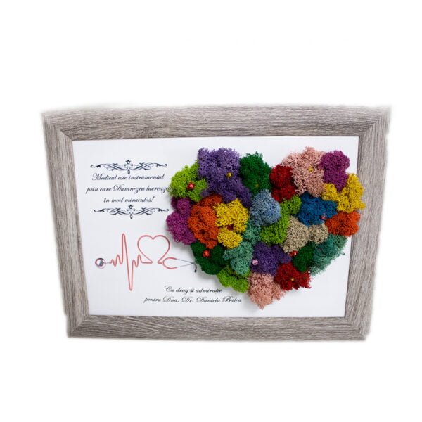 Tablou cu licheni multicolori personalizat Medic-Inima culorilor, 21×30 cm Cadouri pentru medici/farmaciști