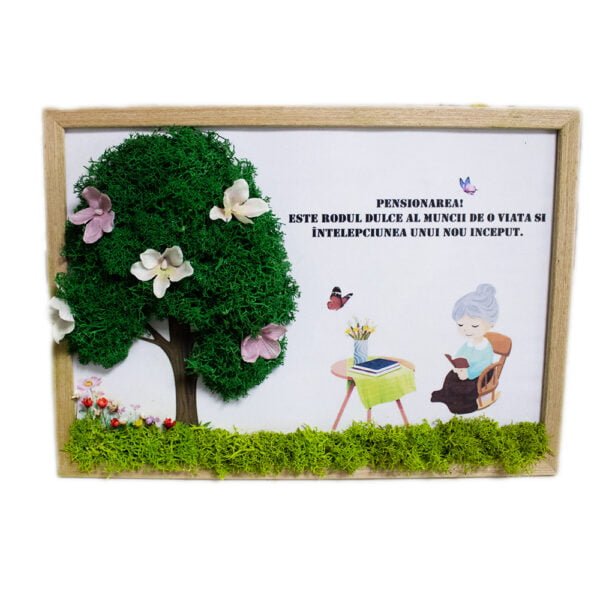 Tablou cu licheni personalizat Pensionare 25×30 cm Cadouri pentru bunici