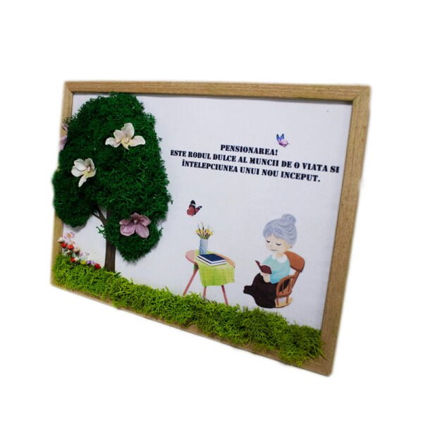 Tablou cu licheni personalizat Pensionare 25×30 cm Cadouri pentru bunici