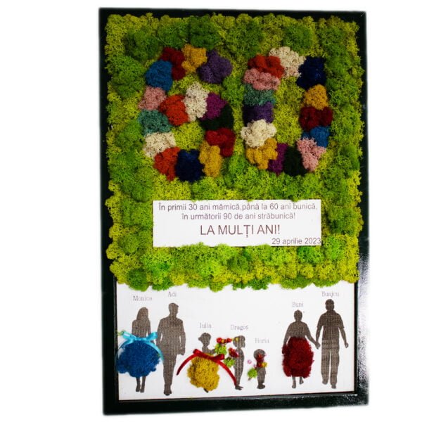 Tablou cu licheni personalizat cu gravură laser La mulți ani Bunica! 40×60 cm Cadouri pentru bunici