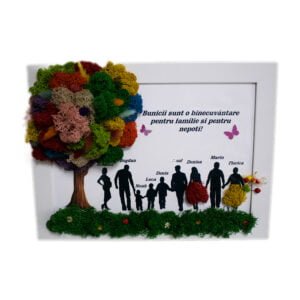 Tablou cu licheni personalizat Familia și Bunica  25×30 cm Cadouri pentru bunici