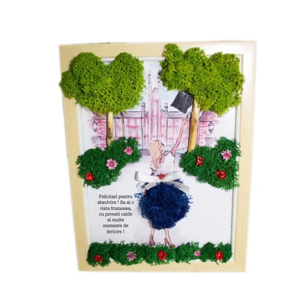 Tablou cu licheni personalizat Fata-Absolvire 15×20 cm Cadouri pentru cea mai buna prietena