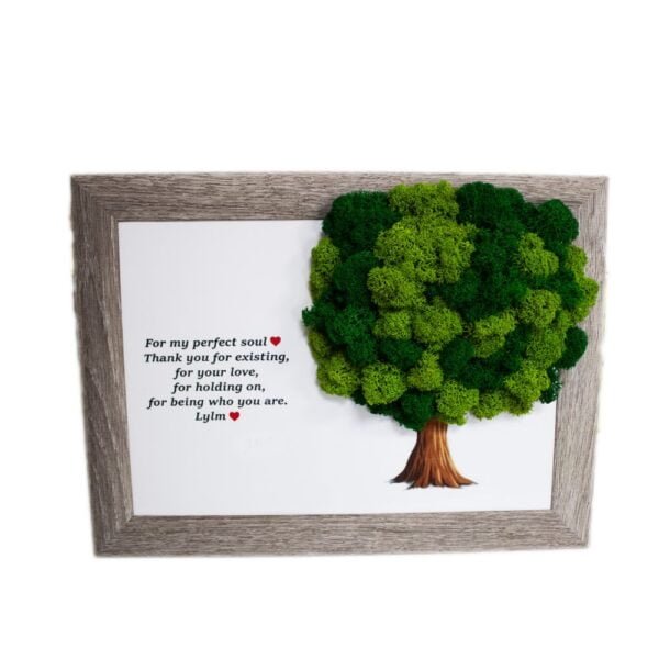 Tablou cu licheni personalizat Copac în două nuanțe 25×30 cm Cadouri pentru cea mai buna prietena