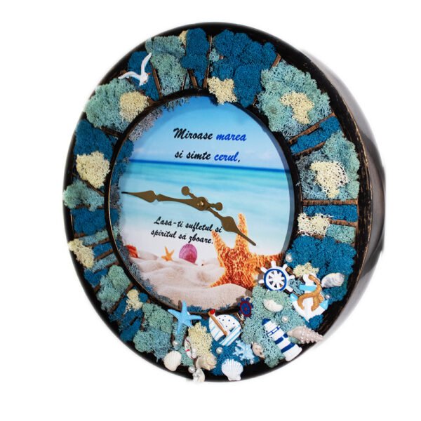 Ceas cu licheni personalizat Mare albastră 40 cm Personalizeaza